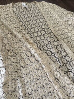 Simply Ruby Cream Crochet Lace Open Front Kimono Cardigan 2X Boho Duster